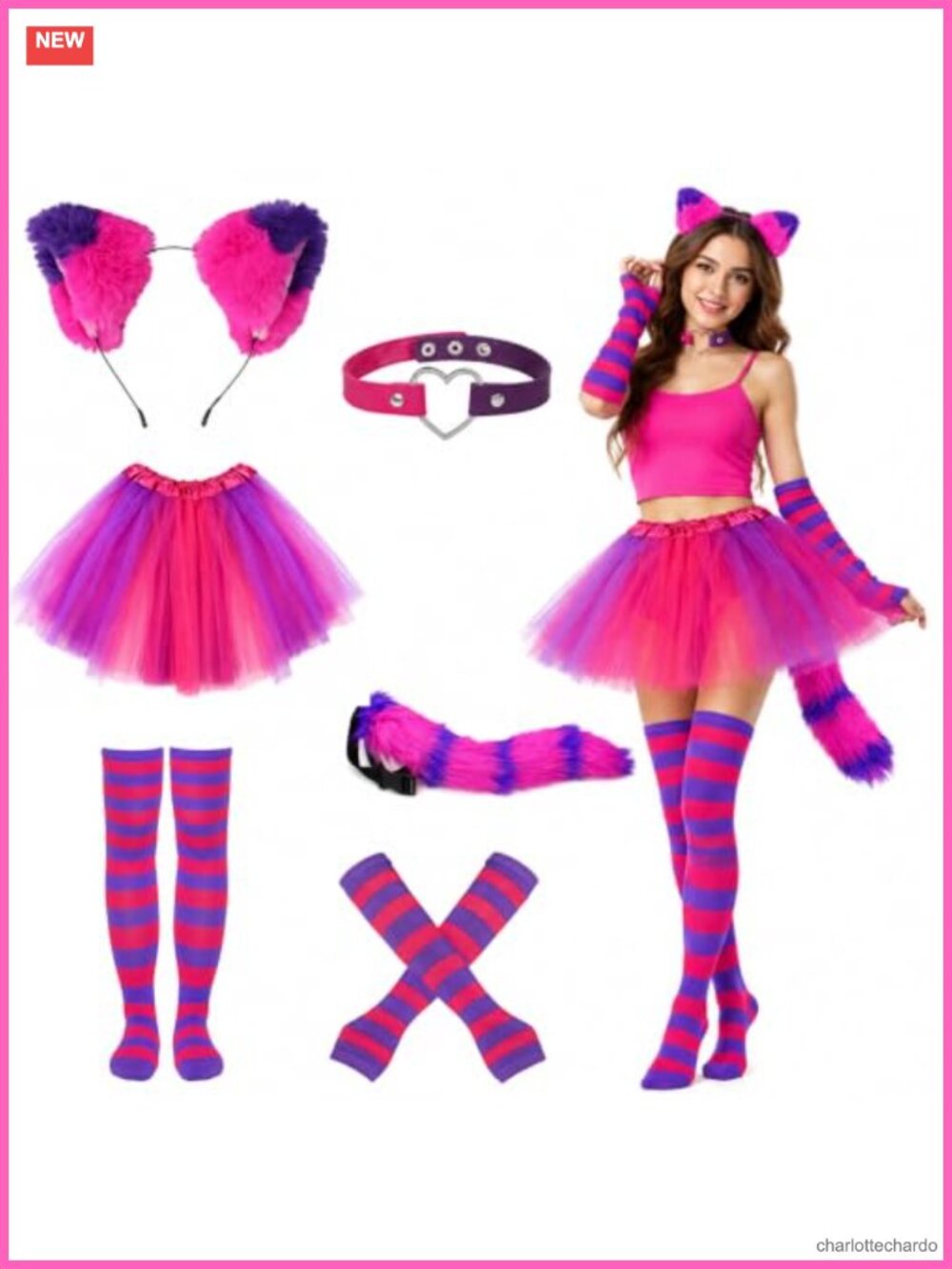 Halloween Cat Women's Costume Accessories Set - 6 Pc with Headband, Tail, Tutu,